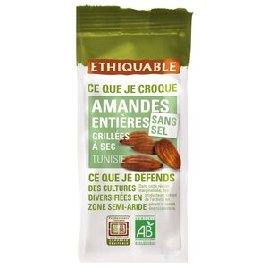 Amandes grillées bio sans sel, paquet de 100 g (paquet 100 grammes)