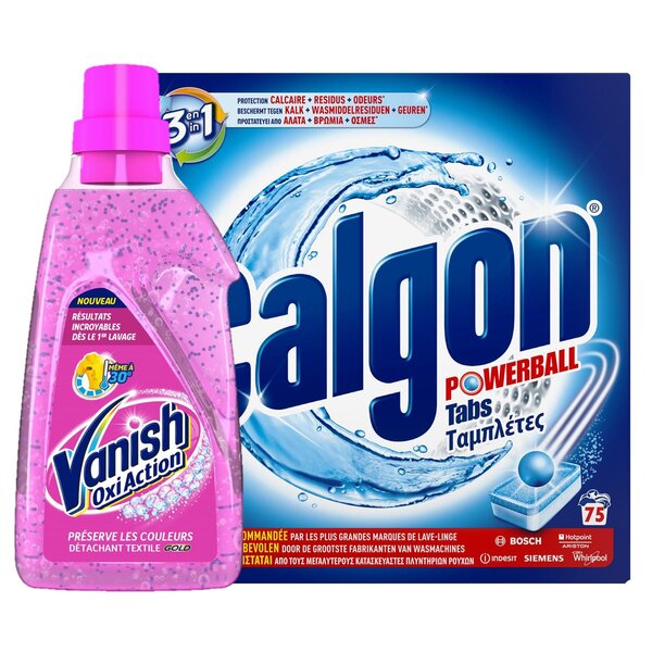 Pack 3 en 1 75 Pastilles Anticalcaire Nettoyant Lave-linge + Vanish Détachant Textile ... VANISH