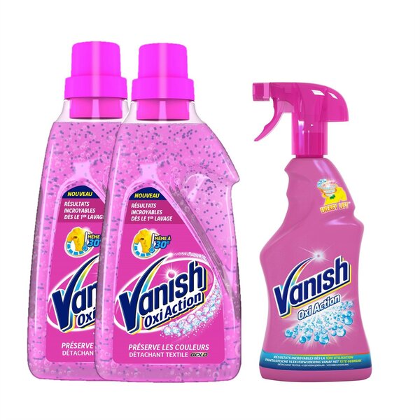 Pack Détachant Textile Gel Oxi Action Gold 30° 1,5L x 2 + Détachant Textile Avant-lava... VANISH