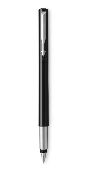 PARKER Vector stylo plume, noir avec attributs chromés, pointe fine, encre bleue, coffret cadeau