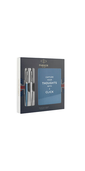 PARKER Jotter Set Duo : stylo bille acier, stylo bille Waterloo bleu + bloc notes