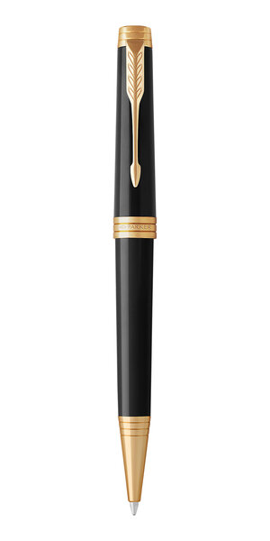 PARKER Premier Stylo-bille laque noire intense et attributs dorés, pointe moyenne et recharge d'encre noire