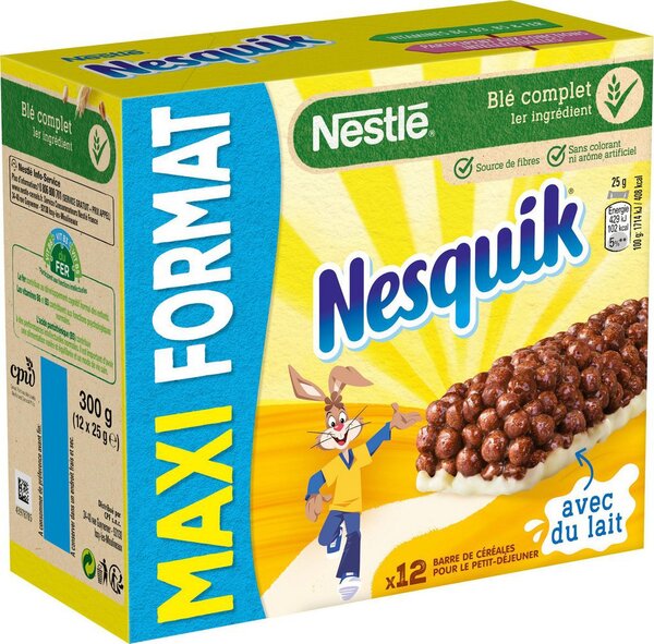 Nestlé NESQUIK Barres de céréales au chocolat 12 barres 25g maxi format 300g (lot de 5)