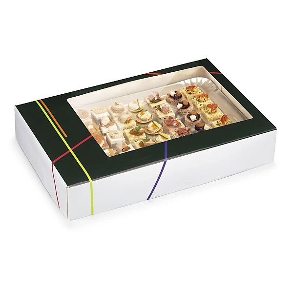 Boîte traiteur avec fenêtre et couvercle intégré Prestige 44x30x12 mm (colis de 25)