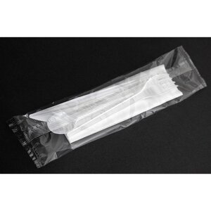 Set de couverts jetables en polystyrène blanc, 4 pièces sous sachet (carton 250 unités)
