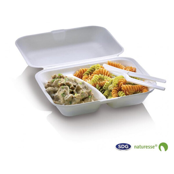 Boîte 2 Compartiments Pulpe de Cellulose Biodégradable 650 ml - SDG - Lot  de 250 - Pulpe de cellulose