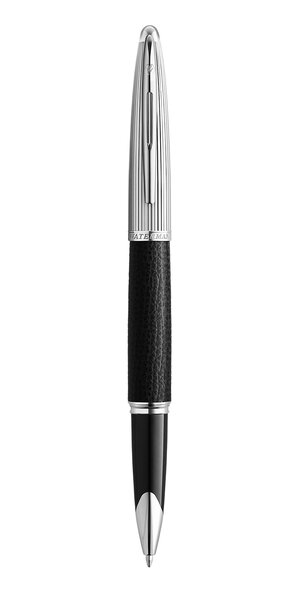 WATERMAN Carene stylo bille, en cuir noir, attributs palladium, recharge noire pointe moyenne, en écrin