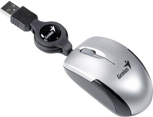 Mini Souris filaire pour portable (rétractable) Genius Micro Traveler V2 (Argent)