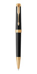 PARKER Premier Stylo-bille laque noire intense et attributs dorés, pointe moyenne et recharge d'encre noire